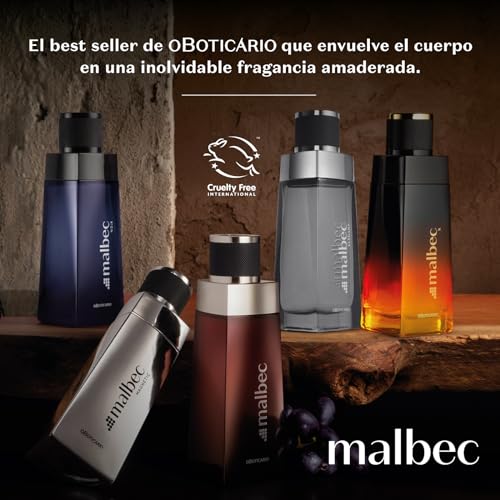 Malbec Blue Eau de Toilette By O Boticário, Cologne For Men Long Lasting Men's Fragrance, French Oak Barrel-Aged Red Wine & Woody Fougére Scent, 3.4 Ounce