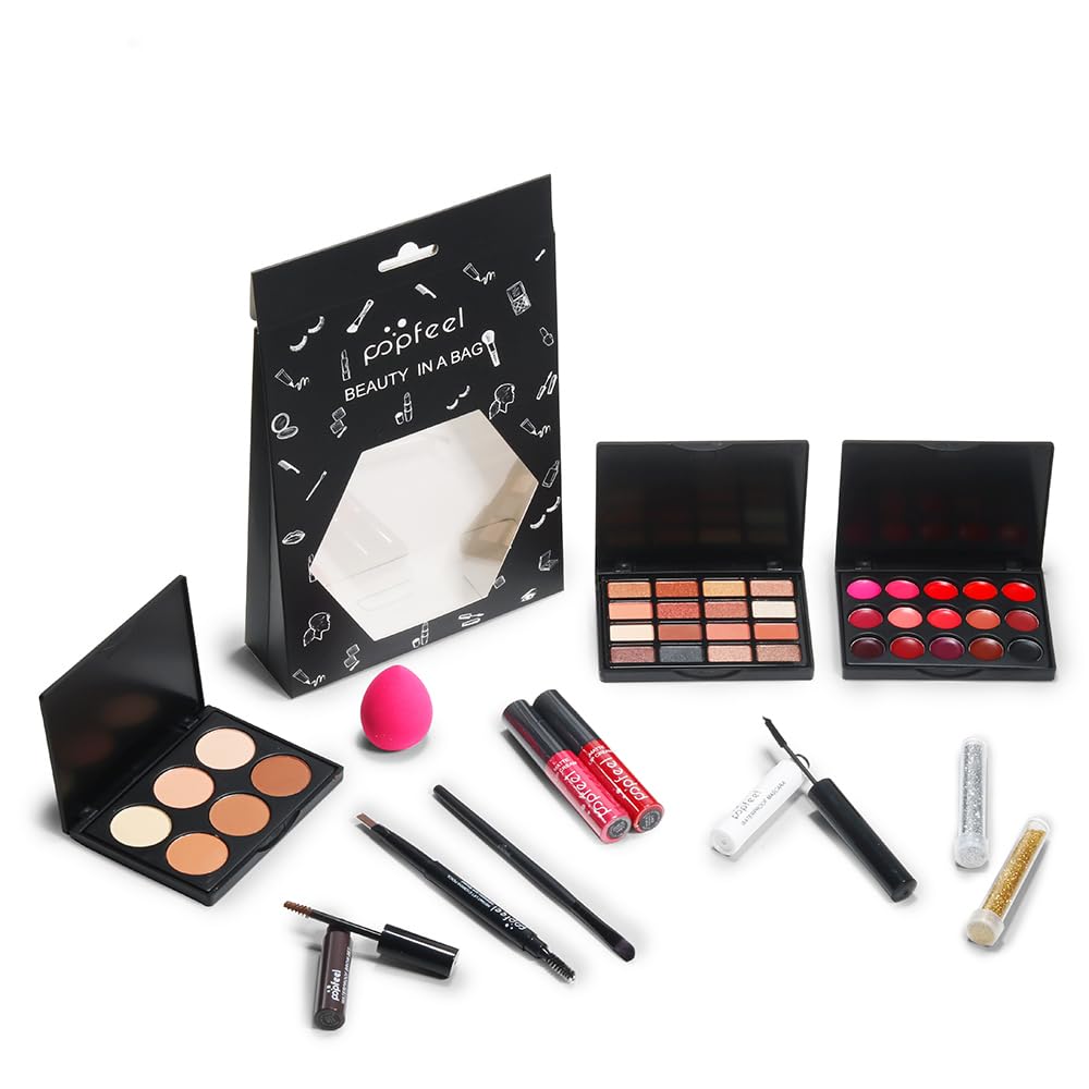 All in One Eyeshadow Palette Makeup Set, Makeup Kit with Primer, Mascara, Concealer Palette, Lip Stick Palette, Glitter Highlight, Travel Makeup Bundle Holiday Makeup Gift Box for Women Girl