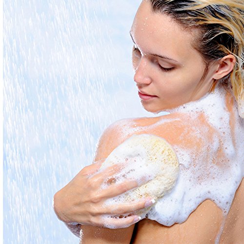 AVESEL Exfoliating Loofah Sponge Pads (Pack of 8) - Large 4x6-100% Natural Luffa and Terry Cloth Materials Loofa Sponge Scrubber Body Glove - Men and Women, Yellow, (Loofah-08)