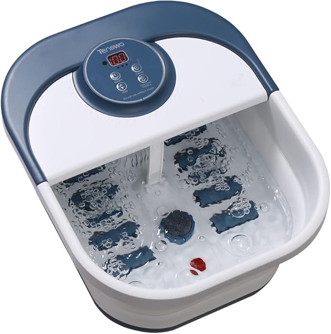 Collapsible Foot Spa Bath Massager with Heat, Bubbles, Pedicure Foot Spa with 8 Rollers, Tub for Stress Relief, Soaker with Mini Acupressure Massage Points & Temperature Control
