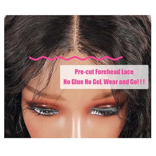 Glueless Wigs Human Hair Pre Plucked Pre Cut Wear and Go Glueless Wig for Beginners Bob Wig Human Hair 180% Density Deep Wave Curly Lace Front Wig 12 Inches Natural Black