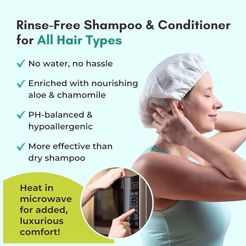 No Water Rinse Free Shampoo Cap by Nurture | Microwavable Hair Washing & Conditioning Shower Caps | Waterless Bathing | Disposable & Hypoallergenic for Adults, Bedridden & Elderly