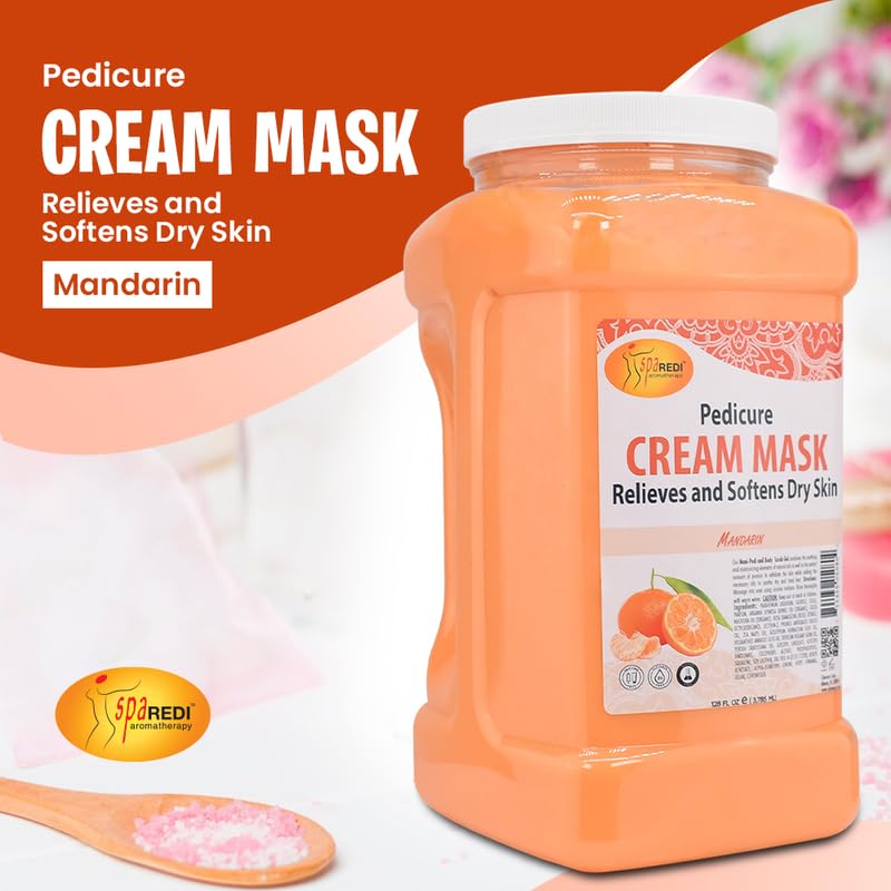 SPA REDI - Body and Foot Cream Mask, Mandarin, 128 Oz - Pedicure Massage for Tired Feet and Body, Hydrating, Fresh Skin - Infused with Hyaluronic Acid, Amino Acids, Panthenol, Comfrey Extract