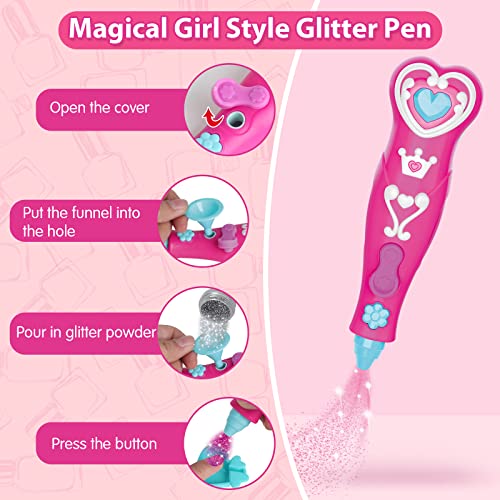 BATTOP Kids Nail Polish Set for Girls, Nail Art Kits with Nail Dryer & Glitter Pen, Quick Dry & Peel Off & Non-Toxic Nail Polish, Christmas Birthday Gifts for Girls Ages 6 7 8 9 10 11 12