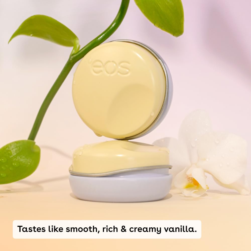 eos Plant-Based Vegan Lip Salve - Vanilla Bean, 100% Natural Formula, Cocoa Butter Lip Balm with Upcycled Olive Squalane, Cruelty-Free, 0.42 oz
