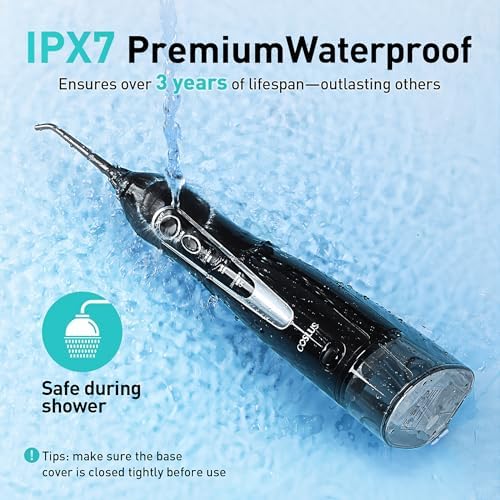 COSLUS Water Dental Flosser Teeth Pick: Portable Cordless Oral Irrigator 300ML Rechargeable Travel Irrigation Cleaner IPX7 Waterproof Electric Flossing Machine for Teeth Cleaning C20(F5020E)