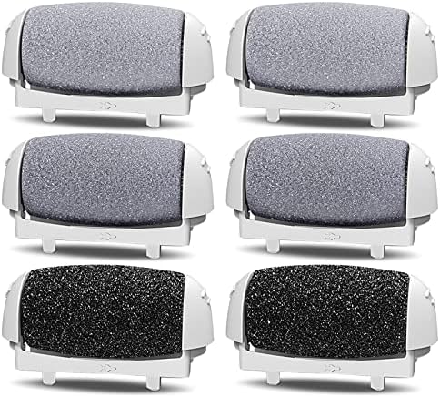 PRITECH Callus Removers 6 Pack Replacement Rollers Heads for Electric Feet File Pedicure Tools, 2 Extra Coarse, 2 Regular Coarse, 2 Fine Coarse Refill Rollers (1138-White/1138-Pink/1138-Black)