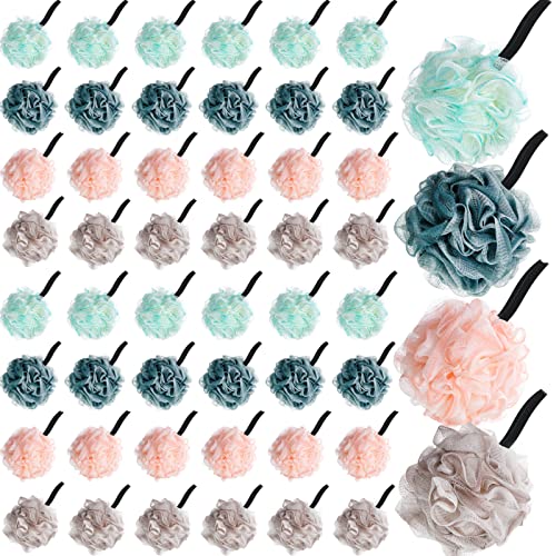 Shellwei 48 Pack Bath Sponge Shower Loofahs Bulk Pack 50g Soft Net Body Scrubber Shower Pouf Sponge Ball Body Mesh Pouf Exfoliating Bath Scrunchies for Men and Women