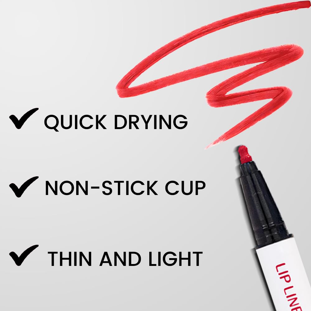 3Pcs Longwear Liquid Lip Liner Stain Pen Set Long Lasting Waterproof, Pink Ruby Red Warm Pink Matte Semi Permanent 24 Hour Lip Liner and Lipstick Combo, Color Stay Lipliner All Day Lip Stains peel off
