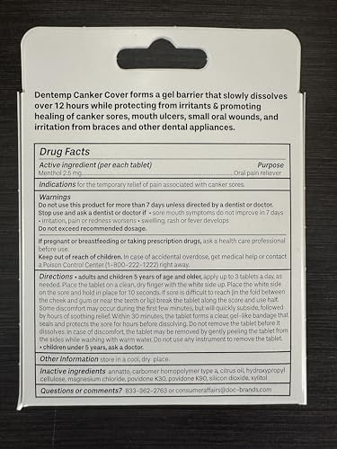 Dentemp Canker Cover - Canker Sore Medicine Pain Reliever (3pack) - Canker Sore Treatment to Relieve Canker Pain, Mouth Sores & Mouth Irritation - Fast Acting Canker Sore Relief Tablets for Adults