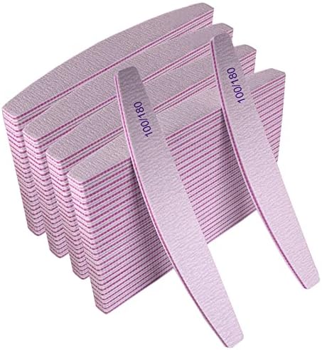 Nail Files (100 Pcs), 100/180 Grit Nail File Emery Board Bulk for Acrylic Nails and Natural Nails, Limas para Unas Acrilicas Profesional Pack Filers for Gel Nail Double Sided Manicure Curved Gray