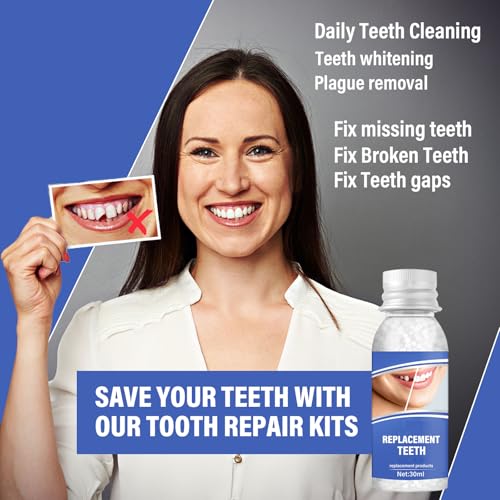 Tooth Repair Kit, Safe and Effective Fake Teeth Replacement, for Fixing Missing & Broken Teeth Replacement, Smile Confidently with 30ml Tooth Beads + 4 Dental Tools