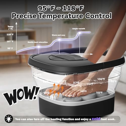 Foot Spa Collapsible, Foot Bath Massager with Heat, Remote, Timer, and 24 Motorized Shiatsu Massage Balls, Foot Soaking Tub Supports Hot/Cold Water Soaking- BA03H