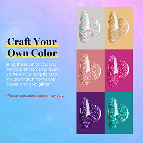 Beetles Glitter Gel Polish, 6 Pcs Pink Silver Platinum Gel Polish Kit Soak off Uv Lamp Shimmer Purple Pink Green Gold Glitter Nail Polish Kit Holiday Gift Design for Party