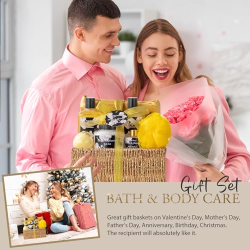 Mother's Day Gift for Mom Bath and Body Gift Basket Orchid & Jasmine Spa Gift Baskets for Women Fragrant Body Lotions, Bath Bomb, Home Spa Gift Basket Rich in Jojoba oil & Shea Butter, Bath Kit Sets