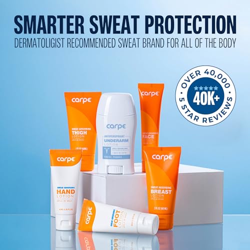 Carpe Sweat Absorbing Foot Lotion WITH APPLICATOR, A dermatologist-recommended solution to stop sweaty, smelly feet, Helps prevent blisters, Great for hyperhidrosis. 1 Tube + Applicator