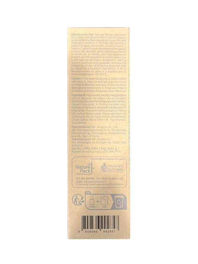 BENTON Vitamin C Serum - Korean Skin Care, White Serum for Face with 20% Pure Vitamin C, Skin Texture & Elasticity Care, Face Moisturizer for All Skin Types(1.01 fl. Oz.)