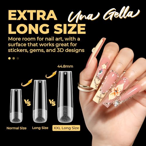 UNA GELLA Extra Long Tapered Sqaure Nail Tips, Pre-buffed 240Pcs Square Gel Nail Tips No C Curve XXL Long Square Press on Nails Full Cover Straight for Nails Extension Home DIY Salon 12 Sizes
