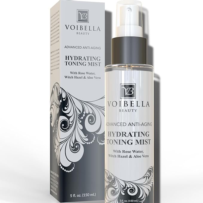 Organic Hydrating Toner for Face Anti-Aging - Rose Water, Witch Hazel & Aloe Vera Toning Facial Mist for Women. Natural Skin Moisturizing Rosewater Spray. Oil Free, Pure, Fresh & Pore Tight