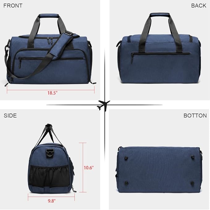 Gym Bag for Men Women, Small Fitness Workout Sports Bag with Wet Pocket & Shoes Compartment, Water Resistant Overnight Weekender Duffel Bag