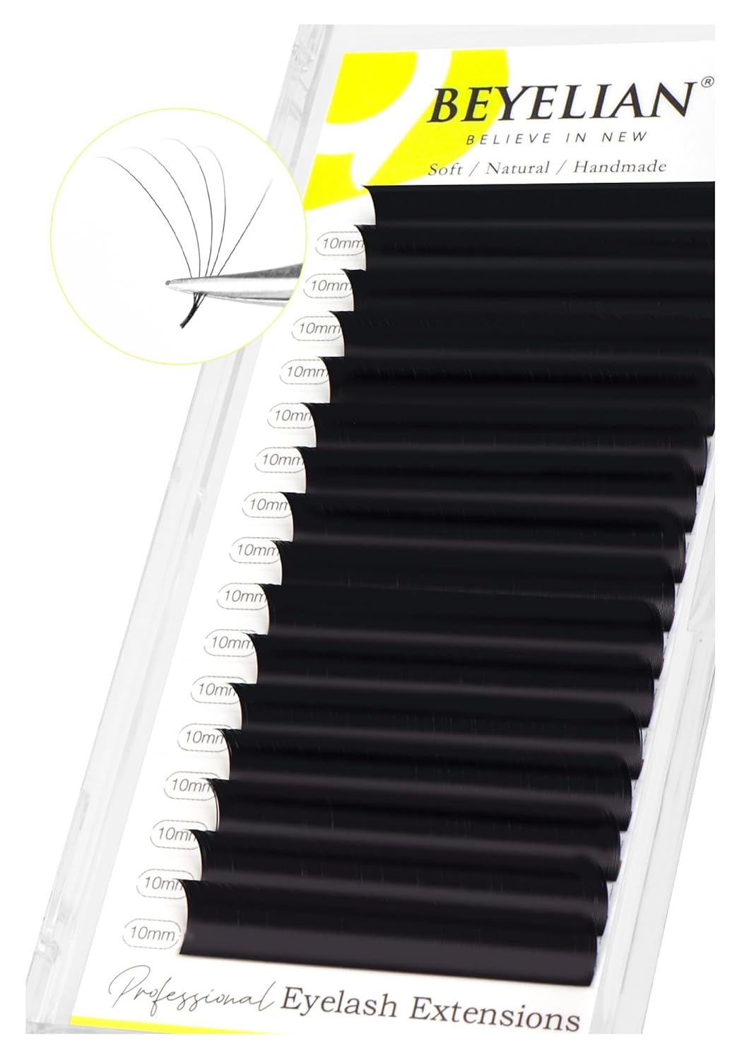 BEYELIAN Classic Volume Lash Extensions, C D D+ Curl 7-15mm 0.03-0.20mm Thickness Matte Black Semi Permanent Volume Eyelash Extensions Professional Salon Use (0.15 D+ 10mm)