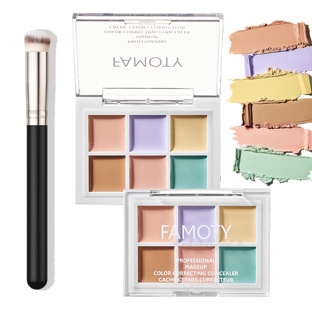 6 Color Correcting Concealer Palette With Concealer Brush, Tattoo Concealer, Cream Contouring Makeup Kit, Corrects Dark Circles Red Marks Scars Light Mediumor creamy concealer A1