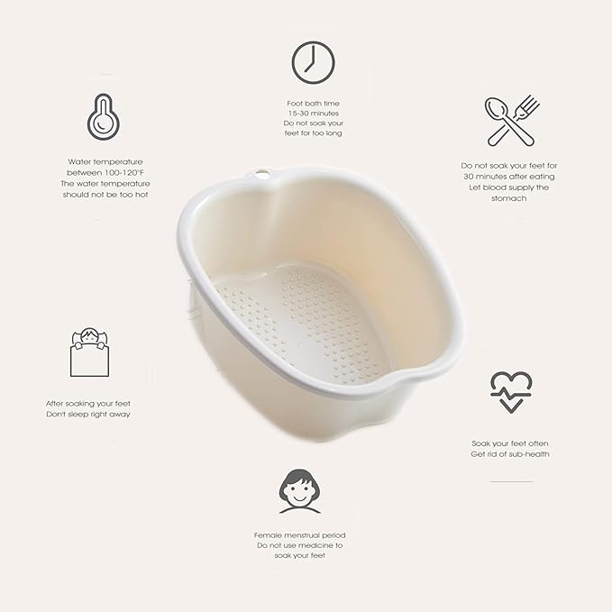 Foot Soaking Bath Basin: Plastic Foot Spa Basin for Soaking Feet - Foot Soaking Tub with Massage Dots - Roomy Foot Soak Bucket for Water Spa and Foot Massage (White)