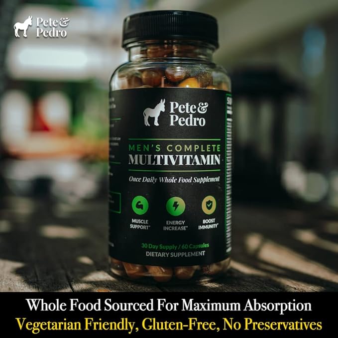 Pete & Pedro Men's Complete Once Daily Whole Food Multivitamins | Supplement to Help with Muscle Support, Energy & Immunity | Non-GMO, Natural, Made in USA l As Seen on Shark Tank, 30 Day Supply