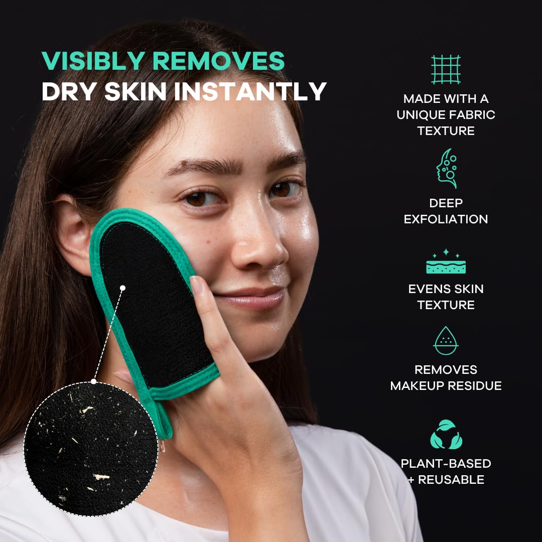 Dermasuri Deep Exfoliating Face Mitt - Scrubber, Dead and Dry Skin Remover for Men and Women - Exfoliator Gloves for Shower and Dry Use - (2 Pack)