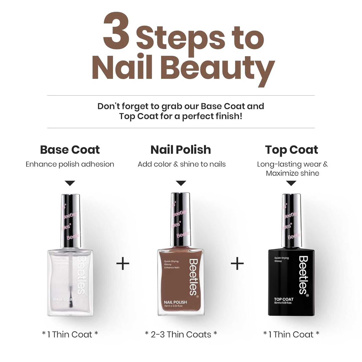 Beetles Mocha Mousse Nail Polish –No UV Needed, Air Dry –Warm Taupe Glossy Lacquer,Fast Drying, Long Lasting, Elegant Neutral Color At-Home DIY & Salon