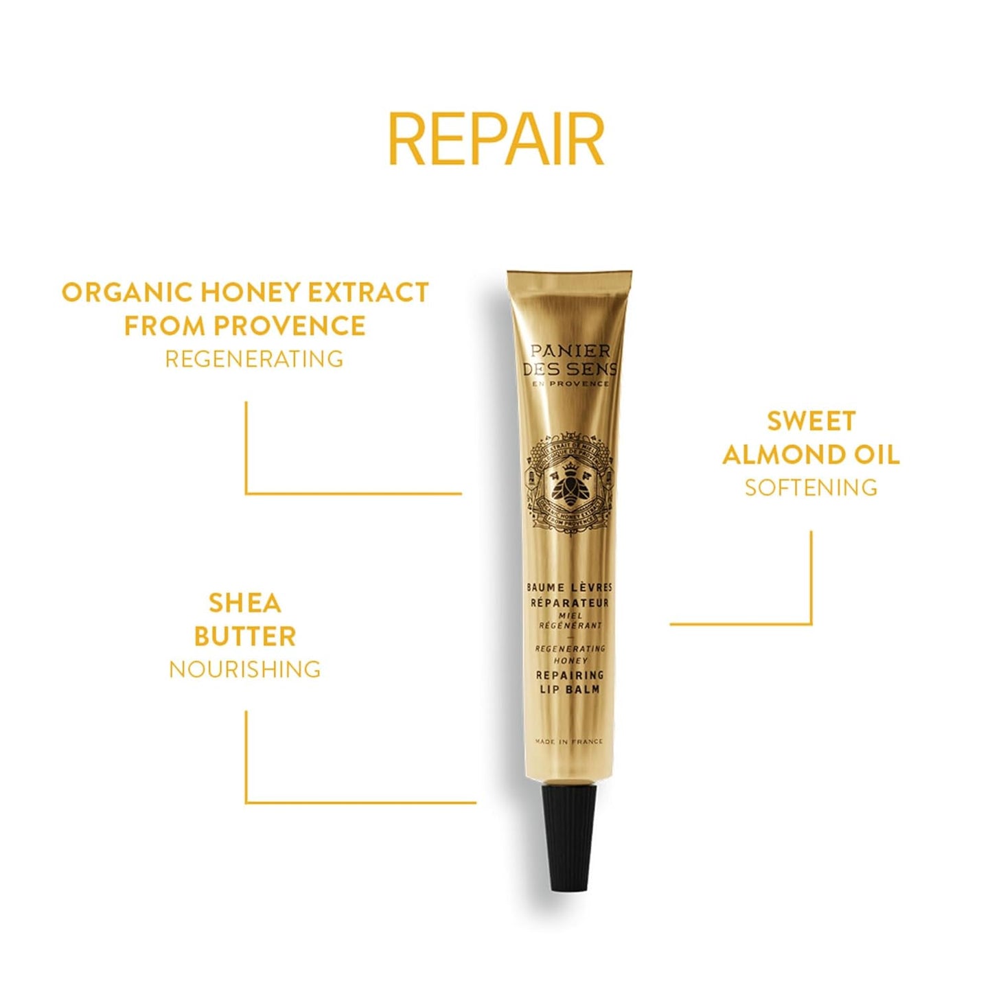 Panier des Sens - Lip Balm for Women - Lip Moisturizer - Shea butter & Sweet almond oil - Made in France Lip Care - 98% Natural Ingredients (0.5 Fl oz, Honey)