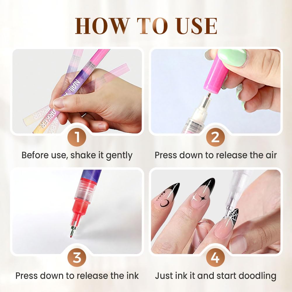 12 Colors Nail Art Pens Set, 3D Nail Art Markers Doodle Pen for Kids Adults, Nail Art Tools for Polishing Dotting Painting Liner DIY (1 set)