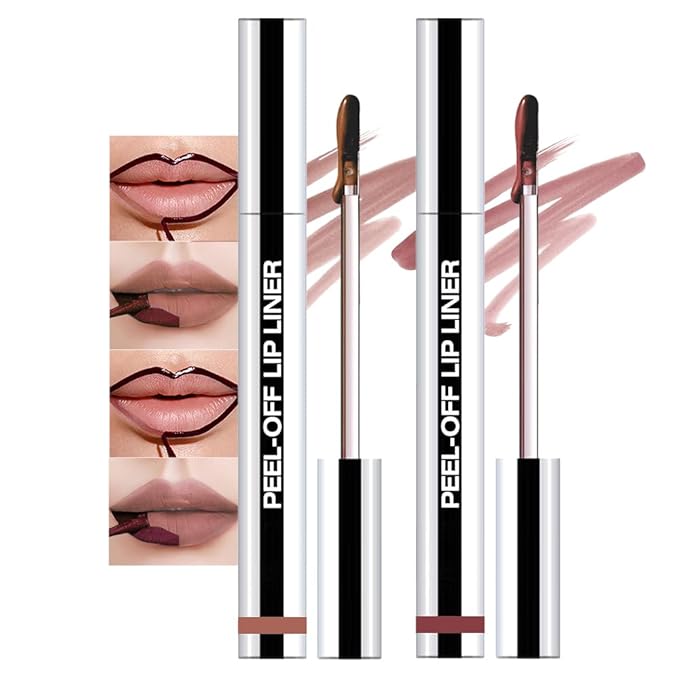 2 Pcs Matte Liquid Lip Stain Peel Off Lip Liner, Long Lasting Lip Tattoo, Waterproof & Transfer-Proof Lip Liner Peel Off Lip Gloss for All Skin Types. 0.12 fl oz #02+#03
