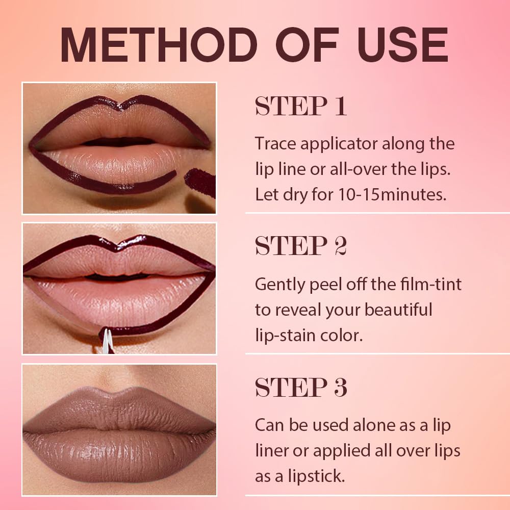 Peel Off Matte Liquid Lip Gloss Stain-Lip Liner with Tweezer, Delicate Pink Peel Off Lip Stain, Long Lasting & Waterproof Lipstick Tattoo, Transfer-Proof Lip Gloss for All Skin Types (00#, 1Pcs)