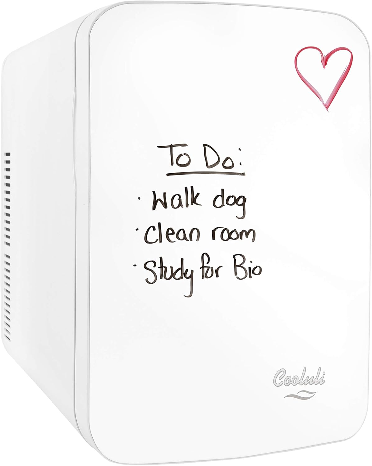 Cooluli Vibe Mini Fridge for Bedroom - With Cool Front Magnetic Whiteboard - 15L Portable Small Refrigerator for Travel, Car & Office Desk - Plug In Cooler & Warmer for Food, Drinks & Skincare (White)