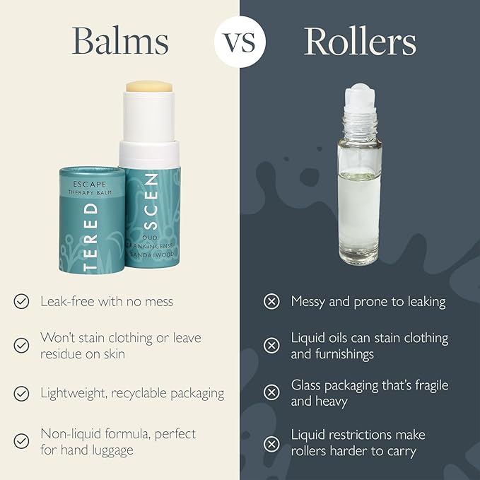 Scentered Aromatherapy Balm Stick - Escape - Natural Calm Essential Oil Roll On - Meditation Aid for Relaxation & Self-Care - 100% Natural: Frankincense, Oud, Sandalwood - Mindfulness Gifts for Women