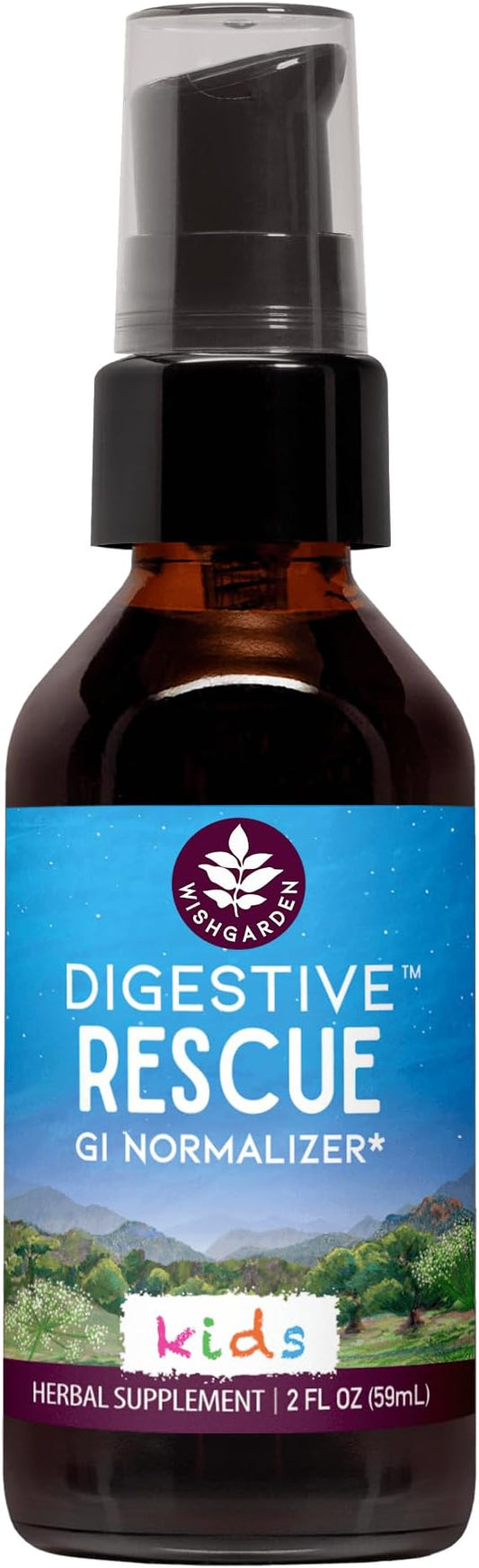 WishGarden Herbs Digestive Rescue for Kids - Plant-Based Herbal & Organic Digestive Relief Tincture with Peppermint Leaf, Ginger Root & Fennel Seed, Quickly Soothes Digestive Tummy Discomforts, 2oz
