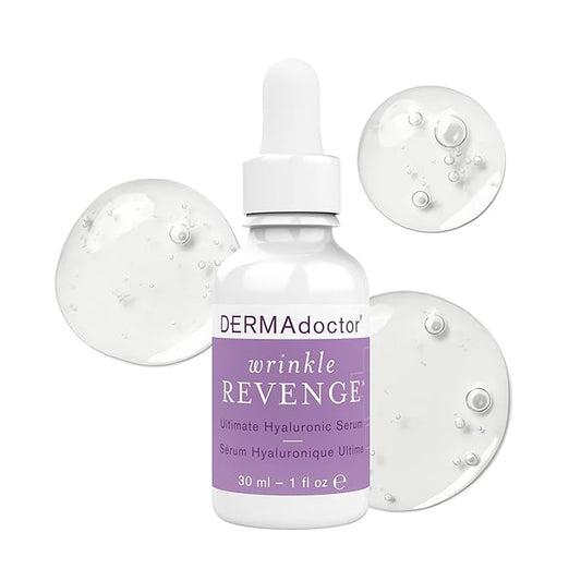 DERMAdoctor Wrinkle Revenge Dermatologist Formulated Anti Aging Hyaluronic Acid Serum for Face, Hydrating Serum, Wrinkle Filler & Hydrating Primer Fragrance Free - 1 fl oz