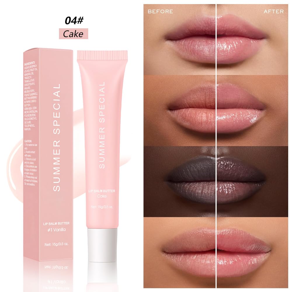 Summer Ultra-Hydrating Lip Butter Balm – Natural Vegan Lip Balm for Instant Moisture, Shine & Hydration – Sheer-Tinted, Soothes & Softens Dry Lips, Bálsamo labial hidratante #4 Cake 0.5 Fl Oz