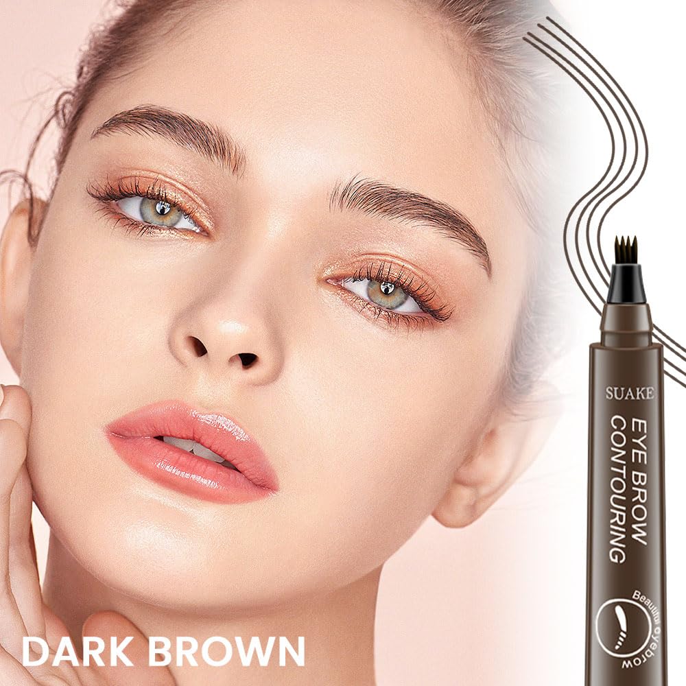 Kaely 2Pcs Eyebrow Pencils for Women, 4 Tip Magical Precise Waterproof Brow Pen, Microblading Eyebrow Contouring Pen, lapiz de cejas 3d Eye Brow Gel, 24h Smudge Proof, 02 Dark Brown