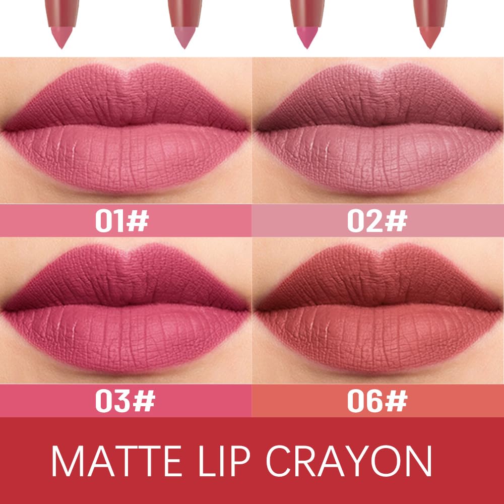 BINGBRUSH Lip Crayons Matte Longwear Lipstick Pack Set,Moisture Smooth Lipliner With Built-in Sharpener Ultimate Super Stay Ink Lip Crayon for Makeup,Waterproof Velvet Lipgloss Lip Stain(1#Pink Beige)