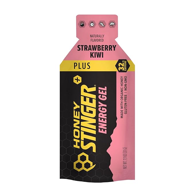 Honey Stinger Strawberry Kiwi Energy Gel | Caffeinated & Gluten Free with Organic Honey | For Exercise, Running and Performance | Sports Nutrition for Home & Gym, Pre and Mid Workout | 24 Pack