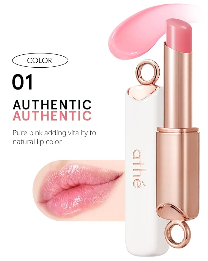 ATHÉ Authentic Lip Balm 01 AUTHENTIC (Tinted), Lightweight Wear & Plumping Lips without Stickiness, Moisturizing & Nourishing Plant-Based Vegan Chapstick for Dry, Petrolatum Free, Cruelty-Free