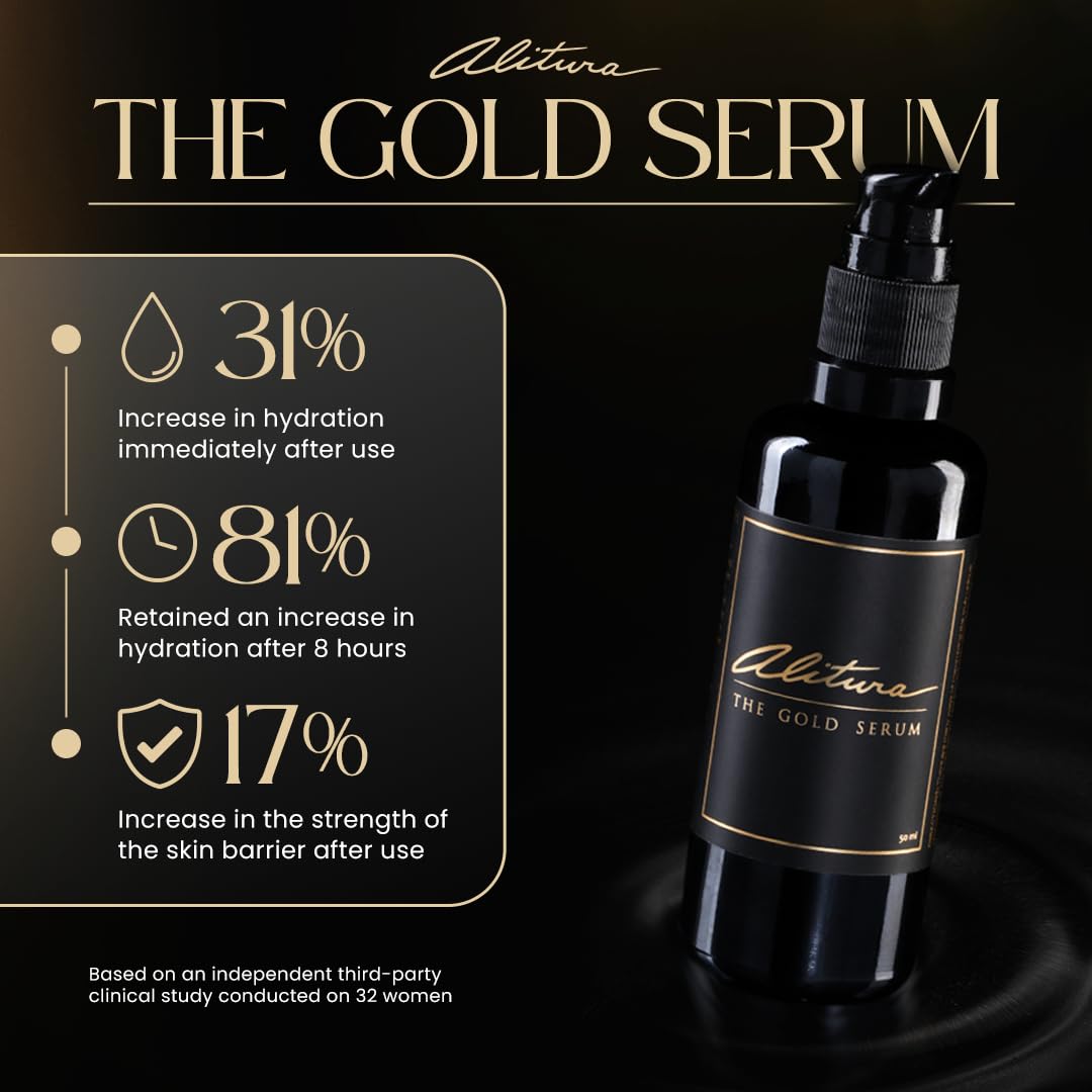 Alitura Anti-Aging Peptide & Collagen Gold Serum for Face – with Vitamin A, CoQ10 & Astaxanthin – Korean-Inspired Hydrating Serum for Wrinkles, Radiance & Firmness – 50ml