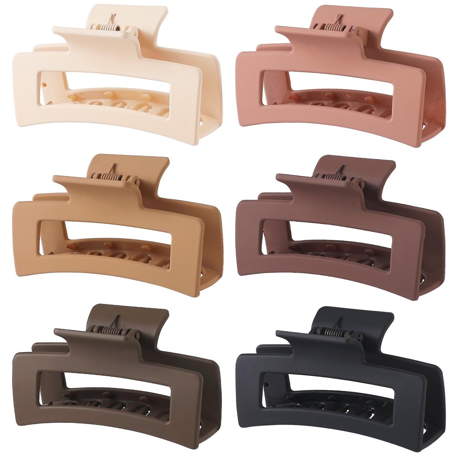 Sisiaipu Hair Clip, 3.5 Inch Medium Square Claw Clips Rectangle Clips 6 Pack Rubber Paint Acrylic Plastic Metal, Non-Slip Design for Women Girls - Coffee
