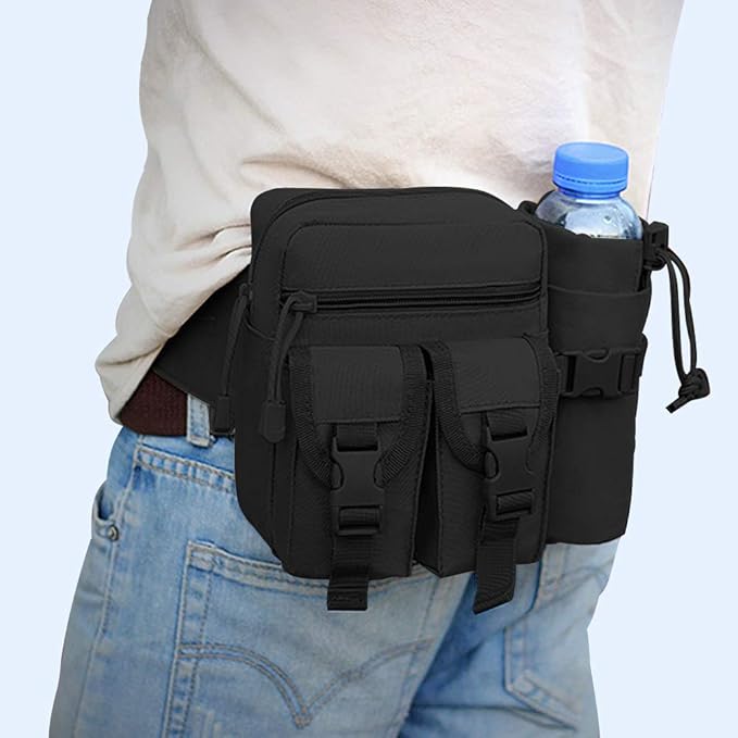 Tactical Waist Pack Bag Pouch Fanny Pack With Water Bottle Holder, SYIDINZN Outdoor Waterproof Waist Shoulder Bag for Cycling Camping Climbing Hiking Trekking Running Hunting Fishing Travel