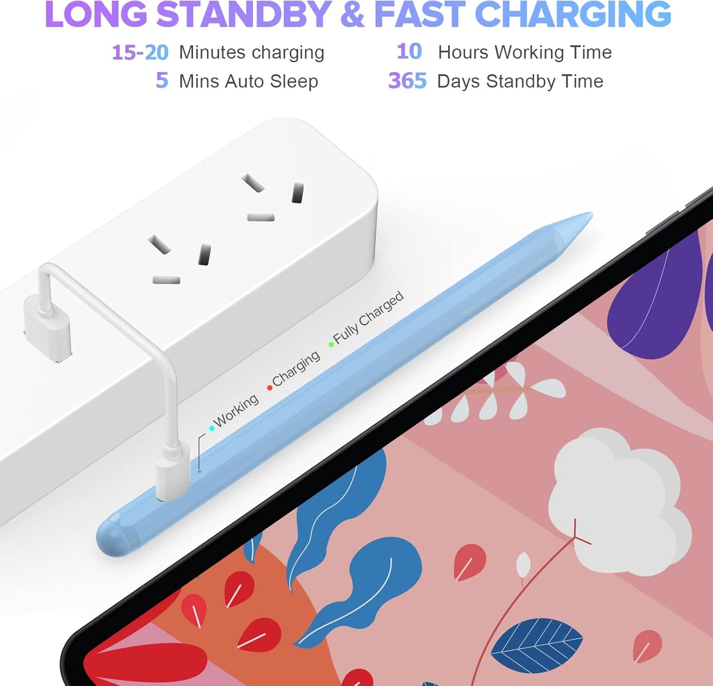 Stylus Pen for iPad with Palm Rejection, Active Pencil Compatible with (2018-2025) Apple iPad Pro (11"/12.9"/M4),iPad Air 3/4/5/M2/M3,iPad 6/7/8/9/10/11,iPad Mini 5/6 Gen(Blue)