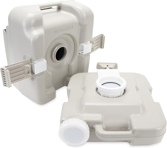 Camco 2.6-Gallon Portable Toilet - Features Detachable Holding Tank w/Sealing Slide Valve & Bellow-Type Flush - Easy Transport w/Compact Lightweight Design & Carry Handle - Gray (41531)