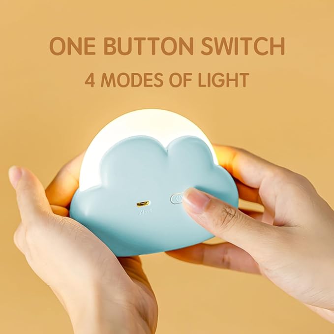 Portable LED Night Light, Cute Cloud Mini Desk Lamp with 4 Working Modes, Rechargeable Kids Night Light for Camping, Bedside Lamp for Bedroom Nightlights [with Wrist Strap] [with USB Cable]