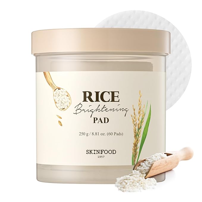 SKINFOOD Rice Daily Toner Pad, Korean Skincare Face Toner with 100% Cotton Pads for Glow Glass Skin, Natural Rice Water Milk, Hydrating, Exfoliating, Glowing, Vegan, 8.81 oz (60 Pads)